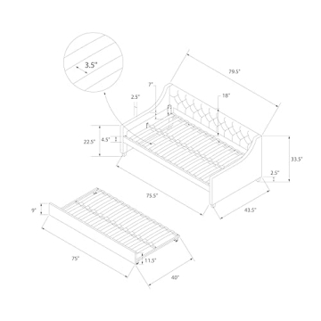 Novogratz Her Majesty Upholstered Daybed and Trundle - Stylish Comfort