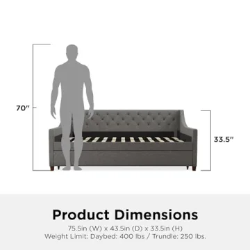 Novogratz Her Majesty Upholstered Daybed and Trundle - Stylish Comfort