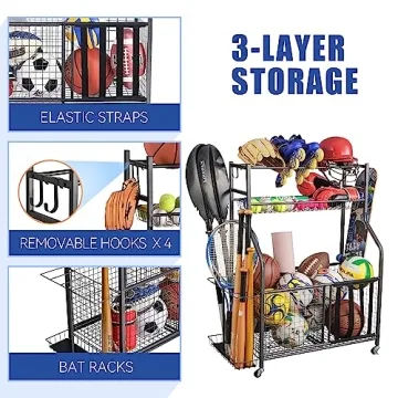 Mythinglogic Sports Organizer for Garage with Hooks and Baskets