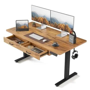FEZIBO Adjustable Height Electric Standing Desk with Double Drawer, 55x 24 Inches Stand Up Home Offi...