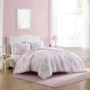 Laura Ashley- Queen Comforter Set, Reversible Cotton Bedding with Matching Sham(s), Farmhouse Home D...