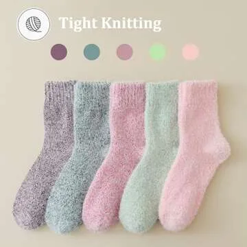 Marchare Women Wool Warm Thick Fluffy Socks Winter Fuzzy Cozy Socks For Women Pink/Dark Pink/Light Green/Dark Green/Liner Brown 5-8