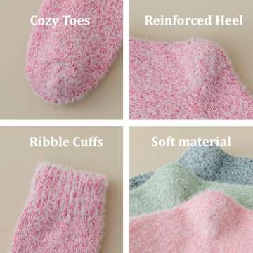 Marchare Women Wool Warm Thick Fluffy Socks Winter Fuzzy Cozy Socks For Women Pink/Dark Pink/Light Green/Dark Green/Liner Brown 5-8
