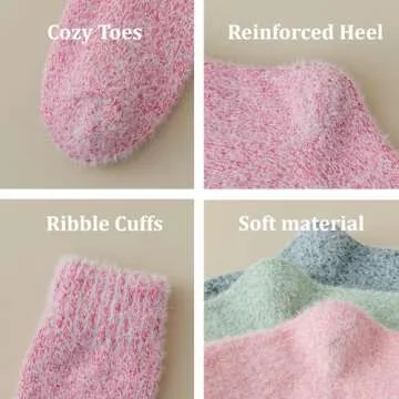 Marchare Women Wool Warm Thick Fluffy Socks Winter Fuzzy Cozy Socks For Women Pink/Dark Pink/Light Green/Dark Green/Liner Brown 5-8