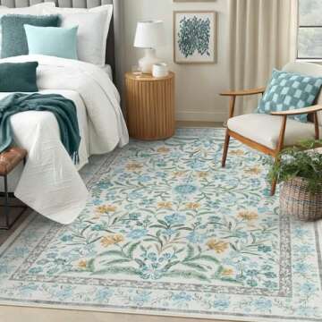 Lahome Light Blue Bedroom Rug 8x10 Under Bed, Boho Washable Rugs for Living Room Nursery, Soft Wool ...