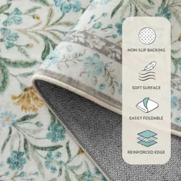 Lahome Light Blue Bedroom Rug 8x10 Under Bed, Boho Washable Rugs for Living Room Nursery, Soft Wool Vintage Low Pile Carpet for Dining Room Girls