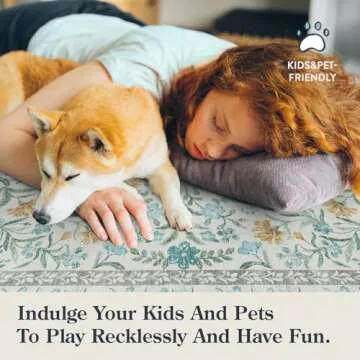 Lahome Light Blue Bedroom Rug 8x10 Under Bed, Boho Washable Rugs for Living Room Nursery, Soft Wool Vintage Low Pile Carpet for Dining Room Girls