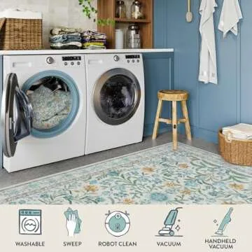 Lahome Light Blue Bedroom Rug 8x10 Under Bed, Boho Washable Rugs for Living Room Nursery, Soft Wool Vintage Low Pile Carpet for Dining Room Girls