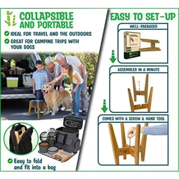 Dog Bowl Stand (12-inch high) - Ideal for Medium to Large Breeds - Adjustable Width, Slanted Feet, Elevates Food Bowls and Slow Feeders - Raises Water Fountains and Dispensers - Bamboo Stand Only