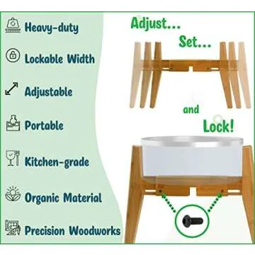 Dog Bowl Stand (12-inch high) - Ideal for Medium to Large Breeds - Adjustable Width, Slanted Feet, Elevates Food Bowls and Slow Feeders - Raises Water Fountains and Dispensers - Bamboo Stand Only