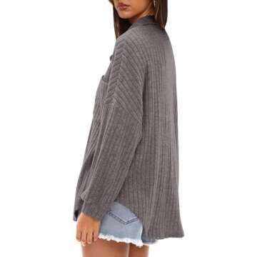 Darong Women's Loose Fit Batwing Sleeve Ribbed Knit Button Down Shirt Shacket Boyfriend Shirt Jackets Tops