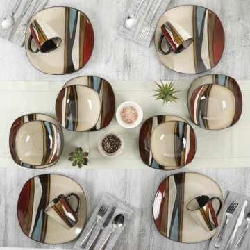 Gibson Elite Althea 16 Piece Reactive Glaze Dinnerware, Multicolor -, Service for 4 (16pcs), Red
