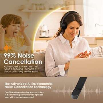 Bluetooth Headset V5.1, Wireless Headset with Noise Canceling Microphone, 40 Hrs Work Time Office He...