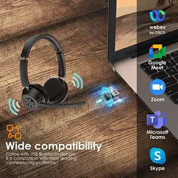 Bluetooth Headset V5.1, Wireless Headset with Noise Canceling Microphone, 40 Hrs Work Time Office Headset with Bluetooth Dongle & Charging Base, AptX HD On-Ear Headphones with Mute Button (Black)