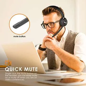Bluetooth Headset V5.1, Wireless Headset with Noise Canceling Microphone, 40 Hrs Work Time Office Headset with Bluetooth Dongle & Charging Base, AptX HD On-Ear Headphones with Mute Button (Black)
