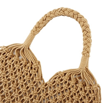 Ayliss Handmade Straw Bag Travel Beach Fishing Net Handbag Shopping Woven Shoulder Bag for Women(Khaki)