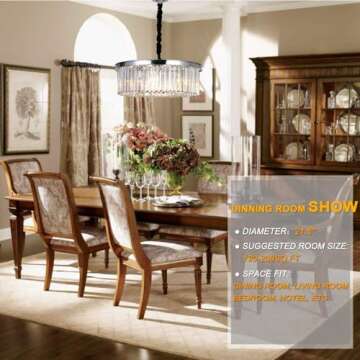 MEELIGHTING Crystal Chrome Chandelier Modern Chandeliers Lighting Pendant Ceiling Light Fixture 2-Tier for Dining Room Living Room Kitchen Island W21.6