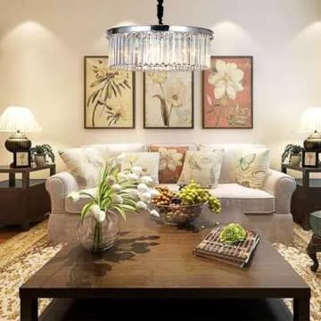 MEELIGHTING Crystal Chrome Chandelier Modern Chandeliers Lighting Pendant Ceiling Light Fixture 2-Tier for Dining Room Living Room Kitchen Island W21.6