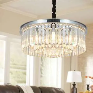 MEELIGHTING Crystal Chrome Chandelier Modern Chandeliers Lighting Pendant Ceiling Light Fixture 2-Tier for Dining Room Living Room Kitchen Island W21.6