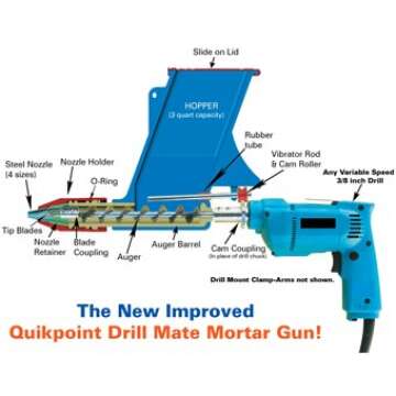 Quickpoint Mortar Gun Drill Adaptor - Perfect For tuckpointing, brick work, stone work, thin brick, ...