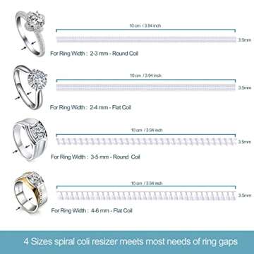 Ring Size Adjuster for Loose Rings, 12 Pack Invisible Ring Guards, Ring Sizers Ring Spacers or Ring Tightener, 4 Sizes Fitter, Resizer Fit Almost Any Size Rings