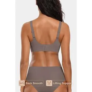 Vertvie Women's Seamless Bras No Underwire Scalloped Push Up Bras Soft Wireless Comfort Bralettes Full Coverage Everyday Bra (Grey,X-Large)