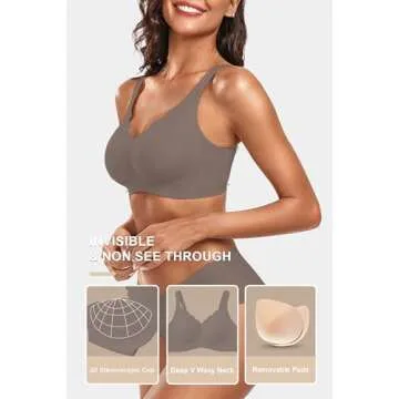 Vertvie Women's Seamless Bras No Underwire Scalloped Push Up Bras Soft Wireless Comfort Bralettes Full Coverage Everyday Bra (Grey,X-Large)