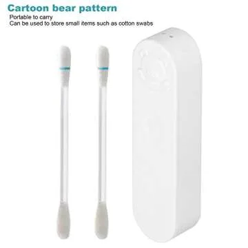 Zerodis Cotton Swab Box, Cartoon Bear Pattern Mini Travel Swab Case Unique Keepsake Trinket Box with Cover for Home Office(White)