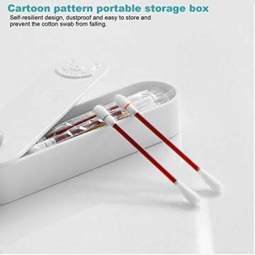 Zerodis Cotton Swab Box, Cartoon Bear Pattern Mini Travel Swab Case Unique Keepsake Trinket Box with Cover for Home Office(White)