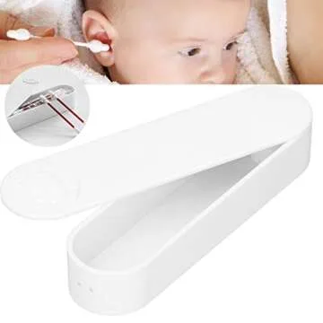 Zerodis Cotton Swab Box, Cartoon Bear Pattern Mini Travel Swab Case Unique Keepsake Trinket Box with Cover for Home Office(White)