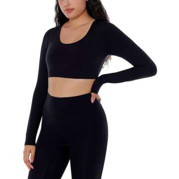 ENERBLOOM Long Sleeve Crop Tops for Women Workout Yoga Shirts Slim Fitted Cream Feeling U Neck Cropp...