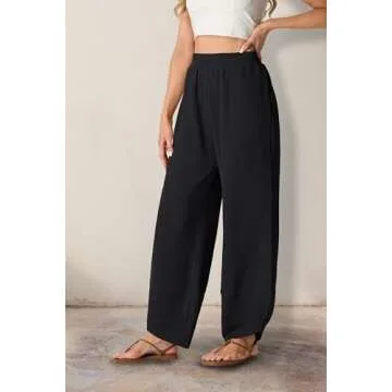 FREEOAK Y2K Lounge Linen Wide Leg Pants - Flowy Relaxed Fit Sweatpants for Women