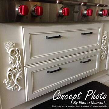 Ekena Millwork ONL12X03X01LFCH Small Green Leaf Center with Scrolls Wood Onlays, 12 1/4"W x 3 1/4"H x 1/4"D, Cherry