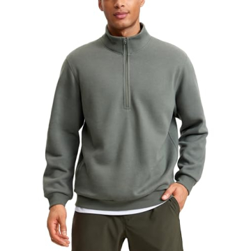 CRZ YOGA Half Zip Sweatshirts Men Fleece Lined Mock Neck Casual Pullover  Grey Sage Medium