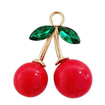 ZILucky Set of 12 Cherries Shower Curtain Hooks Rings, Red Cherry Pendant Decoration, Fruit Style for Kids Bathroom, Stainless Steel Hooks Rustproof (Red-Cherry)