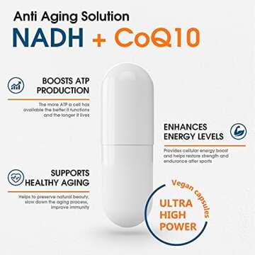 NADH + CoQ10 + D-Ribose Supplement, Enhance NAD+ Supplement for Energy, Fatigue , 60 Capsules