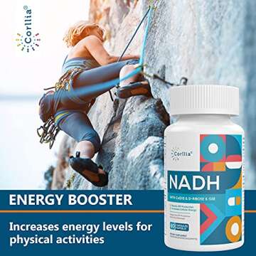 NADH + CoQ10 + D-Ribose Supplement, Enhance NAD+ Supplement for Energy, Fatigue , 60 Capsules