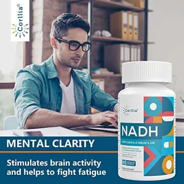 NADH + CoQ10 + D-Ribose Supplement, Enhance NAD+ Supplement for Energy, Fatigue , 60 Capsules