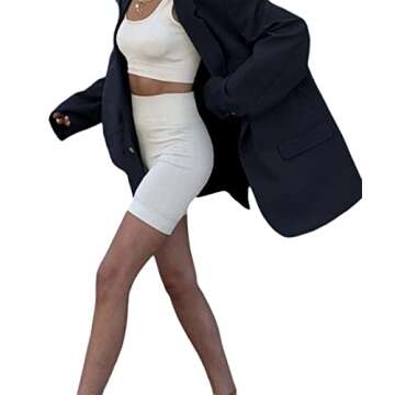 Grlasen Women Casual Elegant Long Sleeve Oversized Lapel Blazers Open Front Solid Work Office Jacket Blazer Navy Blue