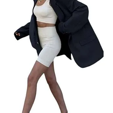 Grlasen Women Casual Elegant Long Sleeve Oversized Lapel Blazers Open Front Solid Work Office Jacket Blazer Navy Blue