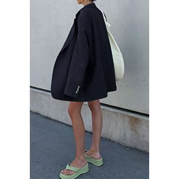 Grlasen Women Casual Elegant Long Sleeve Oversized Lapel Blazers Open Front Solid Work Office Jacket Blazer Navy Blue