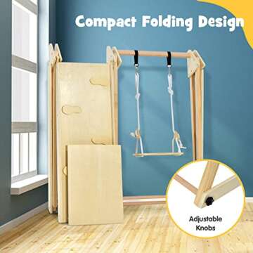 OLAKIDS Climbing Toys for Toddlers, 4 in 1 Foldable Kids Wood Montessori Triangle Set Climber with Ladder Ramp Slide and Swing for Playground, Indoor Climb Activity Jungle Gym Play Structure