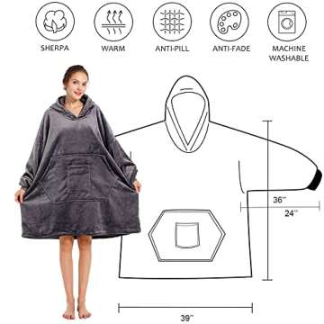 REDESS Blanket Hoodie Sweatshirt, Wearable Blanket Oversized Sherpa with Sleeves and Giant Pocket, C...