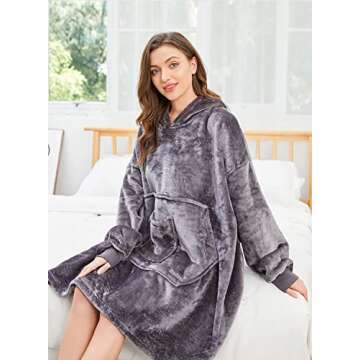 REDESS Blanket Hoodie Sweatshirt, Wearable Blanket Oversized Sherpa with Sleeves and Giant Pocket, Cozy Hoodie for Adult Kids
