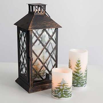 Eldnacele Green Tree Christmas Deco Flameless Flickering Candles with Automatical Daily Timers, Battery Operated LED Candles Real Wax Decals Pack 3 Tiered Pillars 3 x 4 5 6 Inches