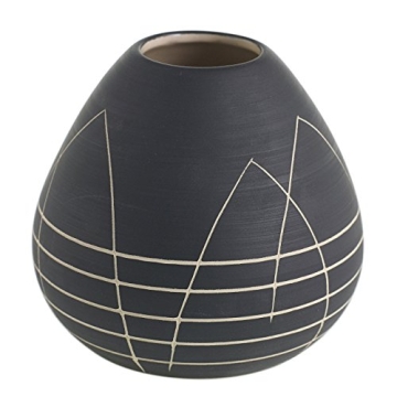 Black Round Bud Vase - 4 x 4 Inches with Elegant White Design for Modern Decor