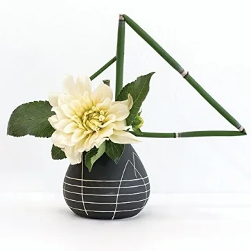 Elegant Black Round Bud Vase w/ Geometric Design - 4x4