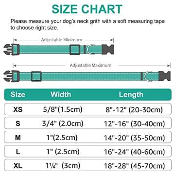 Joytale Reflective Dog Collar,Soft Neoprene Padded Breathable Nylon Pet Collar Adjustable for Medium Dogs,Teal,M