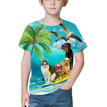 LAIDIPAS Funny T-Shirts for Kids Hawaiian Shirts for Boys 3D Animal Printed Tops Tees Clothes for Summer Vacation 6-8 Years