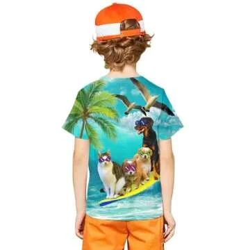 LAIDIPAS Funny T-Shirts for Kids Hawaiian Shirts for Boys 3D Animal Printed Tops Tees Clothes for Summer Vacation 6-8 Years